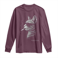 Fck Ice Long Sleeve Shirt Funny Cat  Smoking Anti ICE Meme