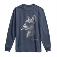 Fck Ice Long Sleeve Shirt Funny Cat  Smoking Anti ICE Meme