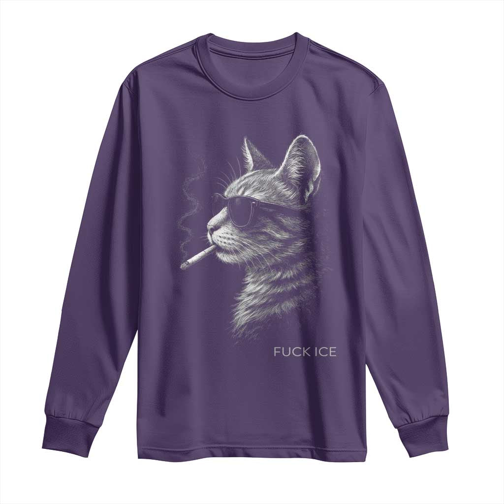 Fck Ice Long Sleeve Shirt Funny Cat  Smoking Anti ICE Meme