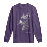 Fck Ice Long Sleeve Shirt Funny Cat  Smoking Anti ICE Meme