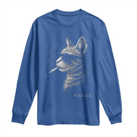 Fck Ice Long Sleeve Shirt Funny Cat  Smoking Anti ICE Meme