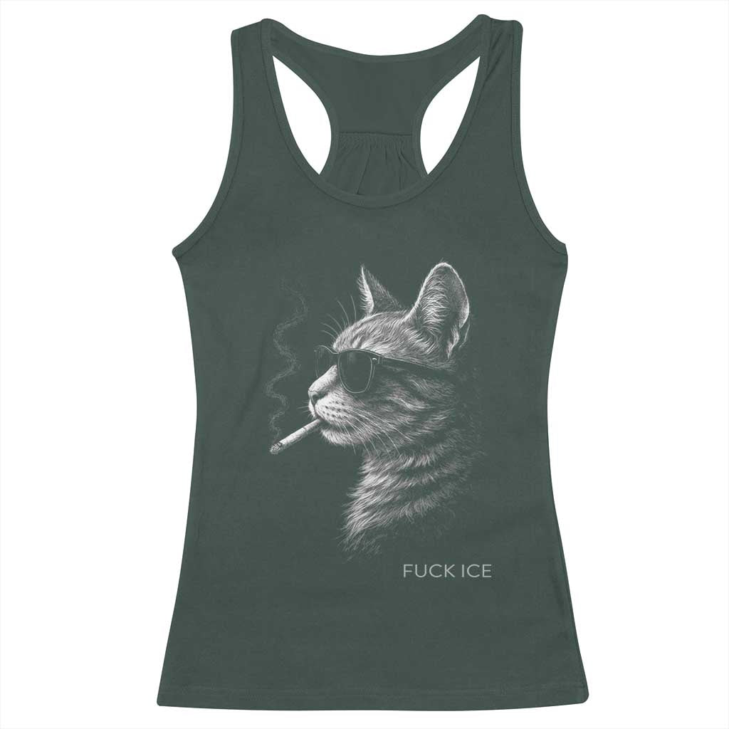 Fck Ice Racerback Tank Top Funny Cat  Smoking Anti ICE Meme