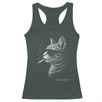 Fck Ice Racerback Tank Top Funny Cat  Smoking Anti ICE Meme
