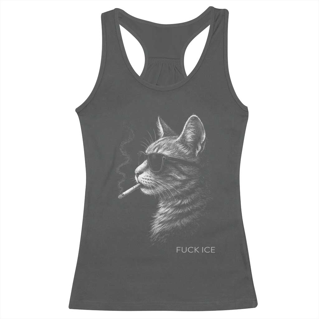 Fck Ice Racerback Tank Top Funny Cat  Smoking Anti ICE Meme