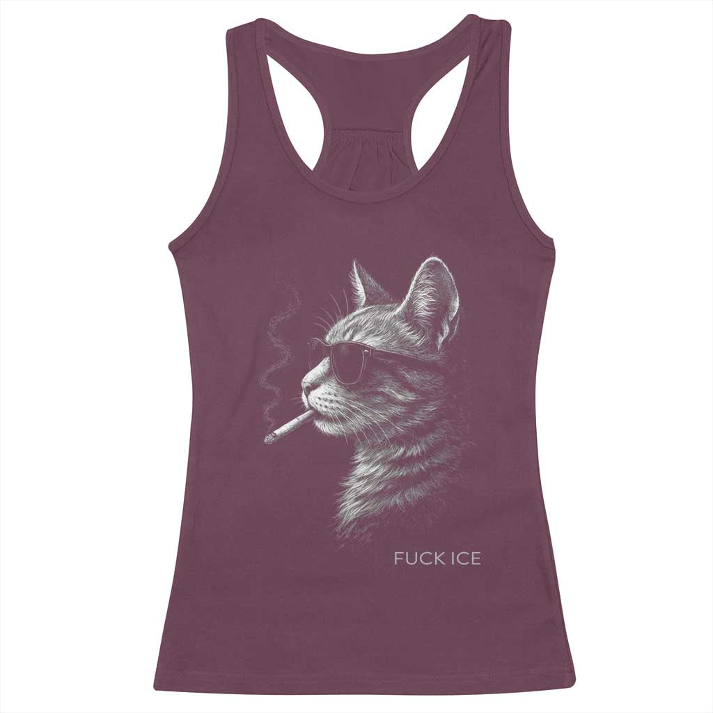 Fck Ice Racerback Tank Top Funny Cat  Smoking Anti ICE Meme