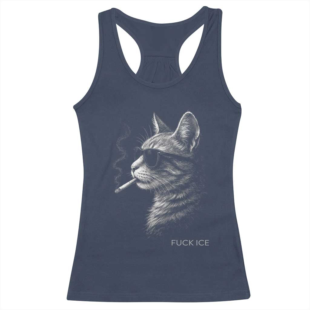 Fck Ice Racerback Tank Top Funny Cat  Smoking Anti ICE Meme