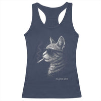 Fck Ice Racerback Tank Top Funny Cat  Smoking Anti ICE Meme