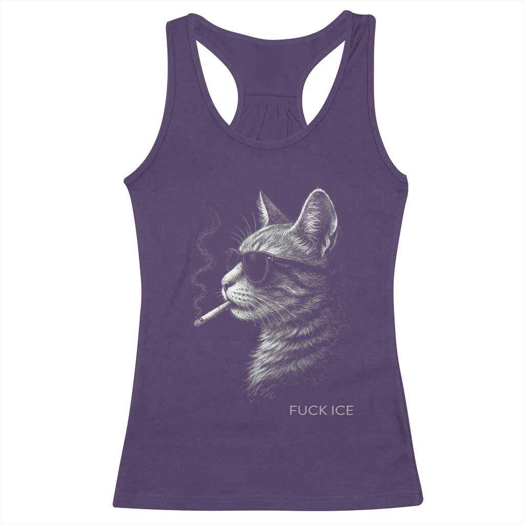 Fck Ice Racerback Tank Top Funny Cat  Smoking Anti ICE Meme