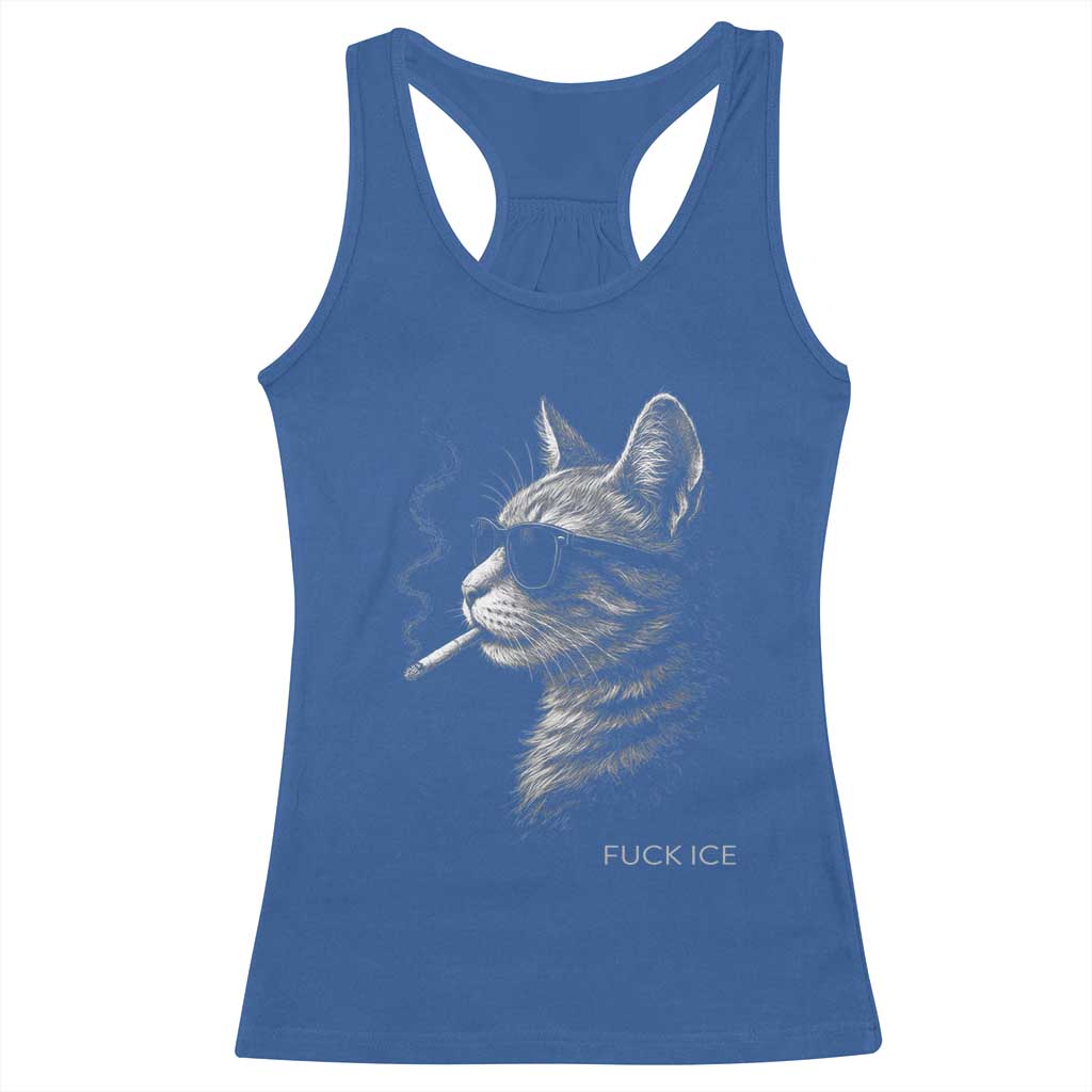 Fck Ice Racerback Tank Top Funny Cat  Smoking Anti ICE Meme