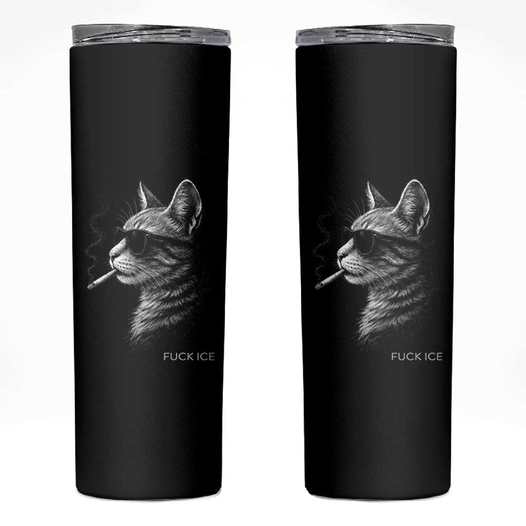 Fck Ice Skinny Tumbler Funny Cat  Smoking Anti ICE Meme