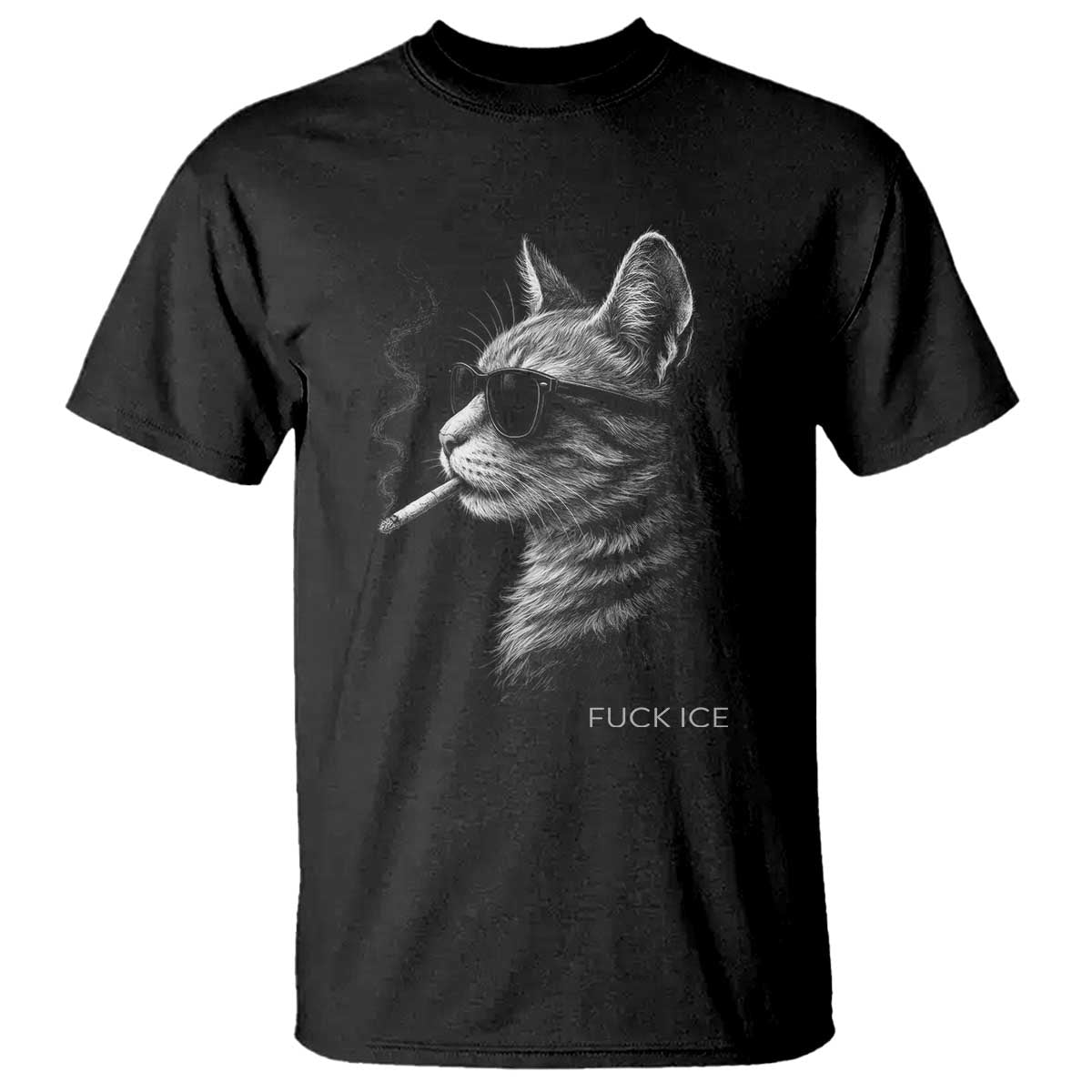 Fck Ice T Shirt Funny Cat  Smoking Anti ICE Meme