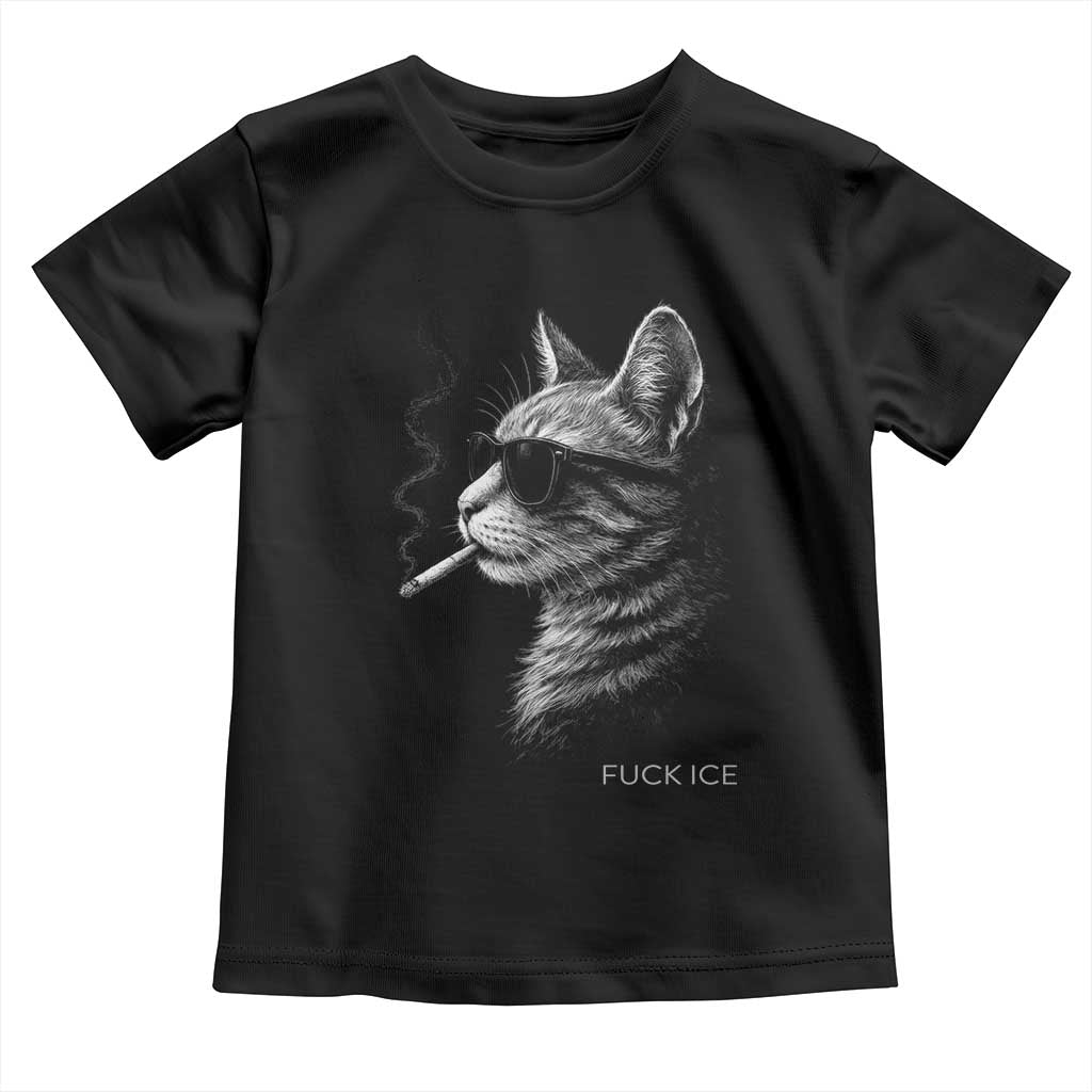Fck Ice Toddler T Shirt Funny Cat  Smoking Anti ICE Meme