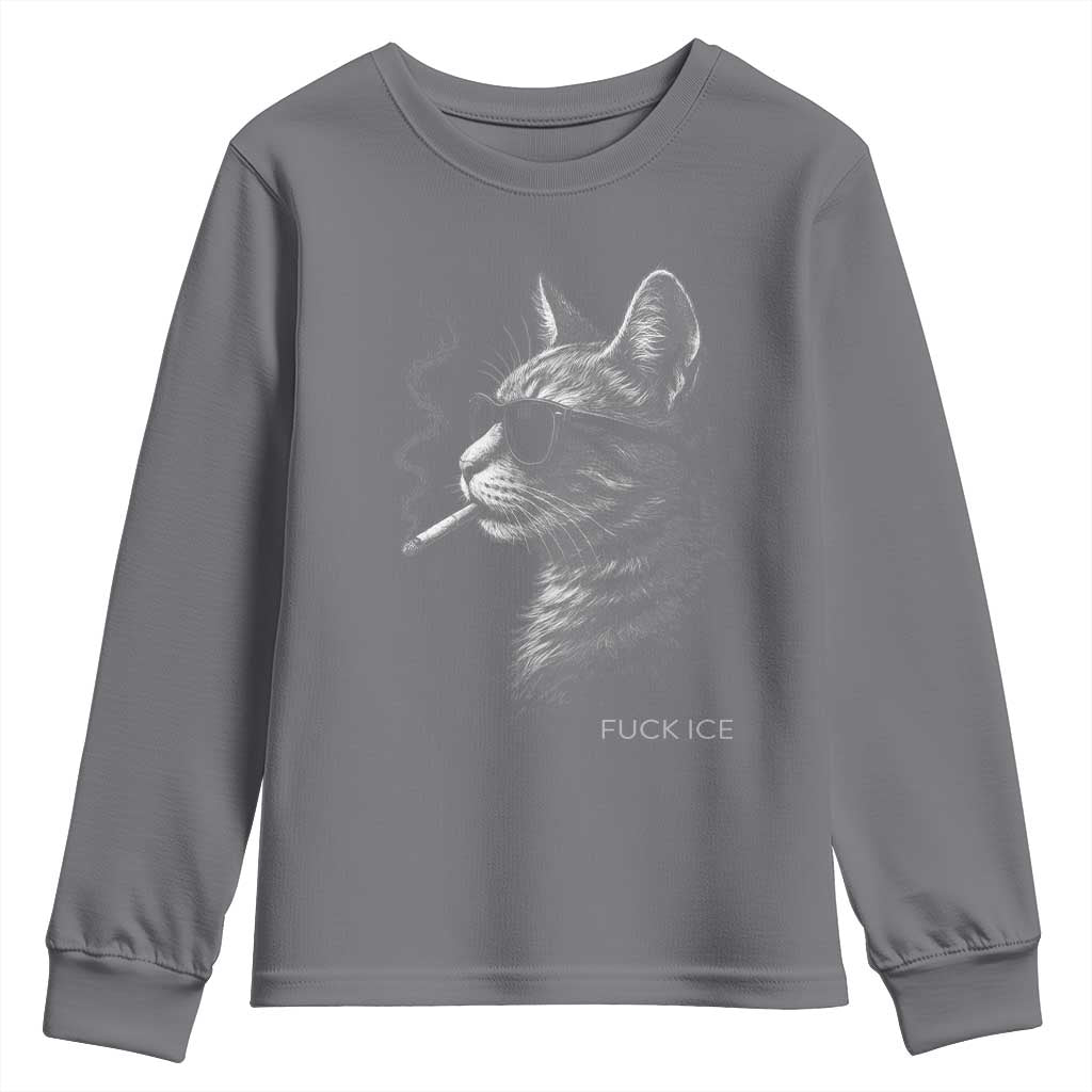 Fck Ice Youth Sweatshirt Funny Cat  Smoking Anti ICE Meme