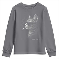 Fck Ice Youth Sweatshirt Funny Cat  Smoking Anti ICE Meme
