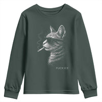 Fck Ice Youth Sweatshirt Funny Cat  Smoking Anti ICE Meme