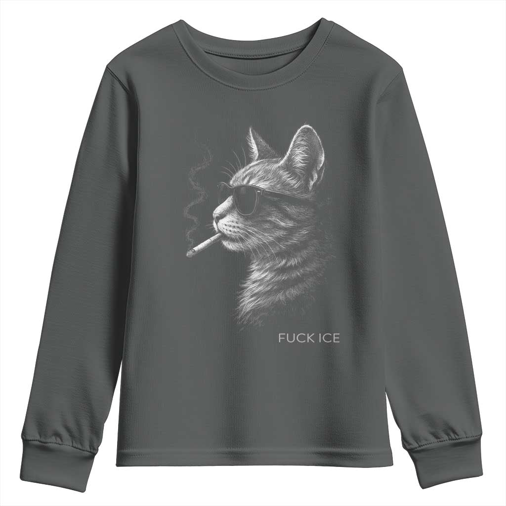 Fck Ice Youth Sweatshirt Funny Cat  Smoking Anti ICE Meme