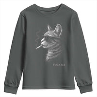 Fck Ice Youth Sweatshirt Funny Cat  Smoking Anti ICE Meme