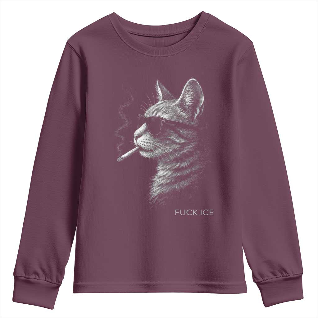 Fck Ice Youth Sweatshirt Funny Cat  Smoking Anti ICE Meme