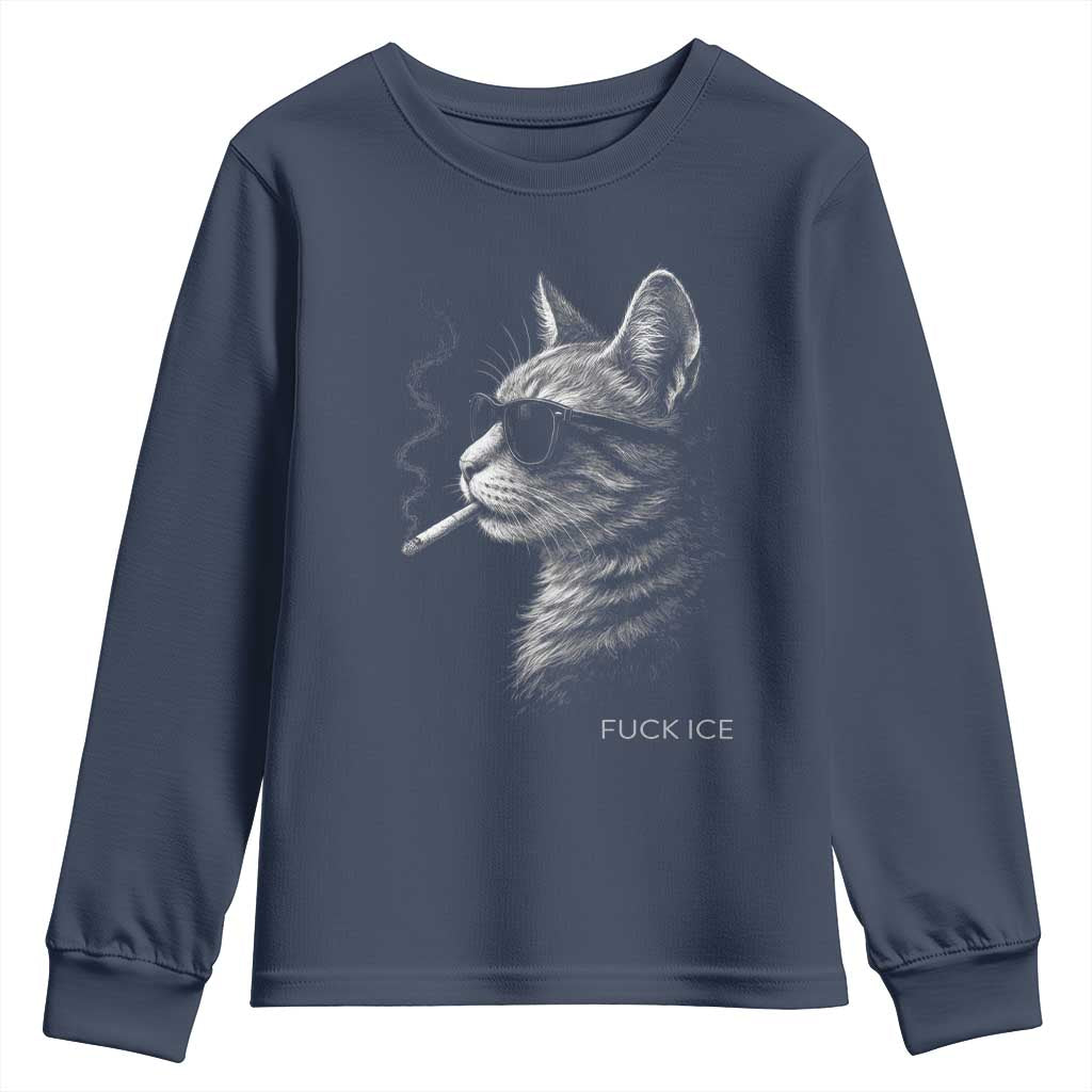 Fck Ice Youth Sweatshirt Funny Cat  Smoking Anti ICE Meme
