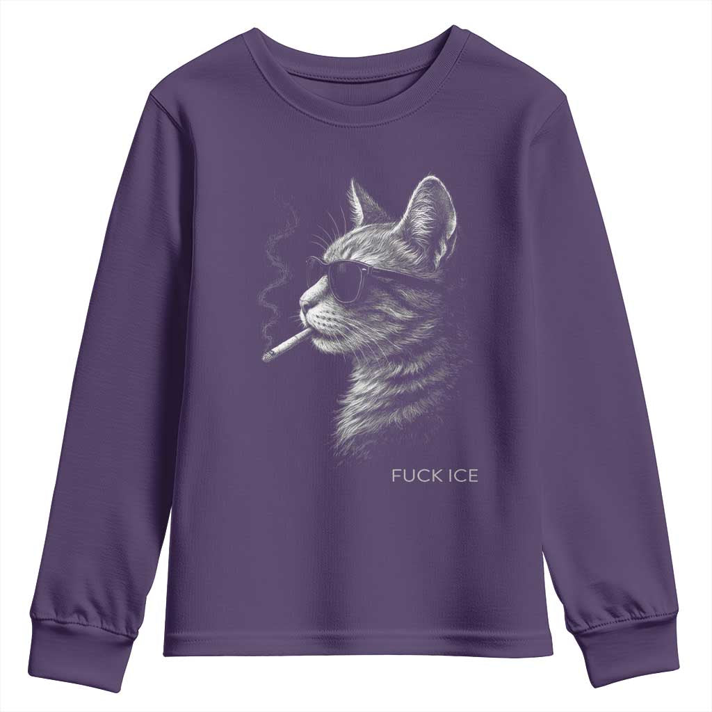 Fck Ice Youth Sweatshirt Funny Cat  Smoking Anti ICE Meme