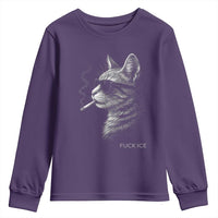 Fck Ice Youth Sweatshirt Funny Cat  Smoking Anti ICE Meme