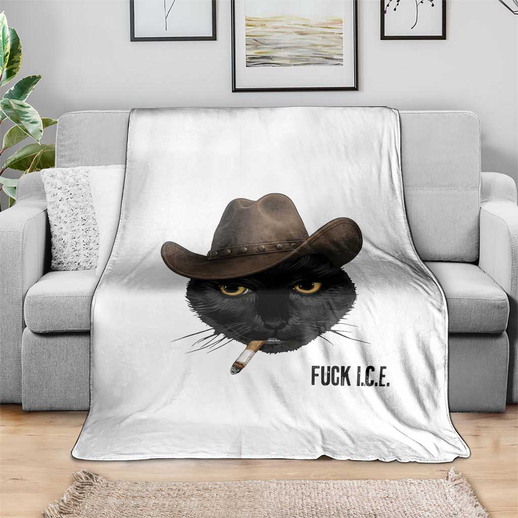 Funny Cowboy Cat Smoking Anti ICE Protest Meme Throw Blanket