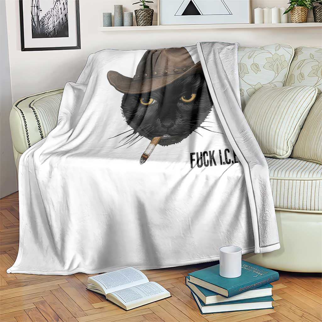 Funny Cowboy Cat Smoking Anti ICE Protest Meme Throw Blanket
