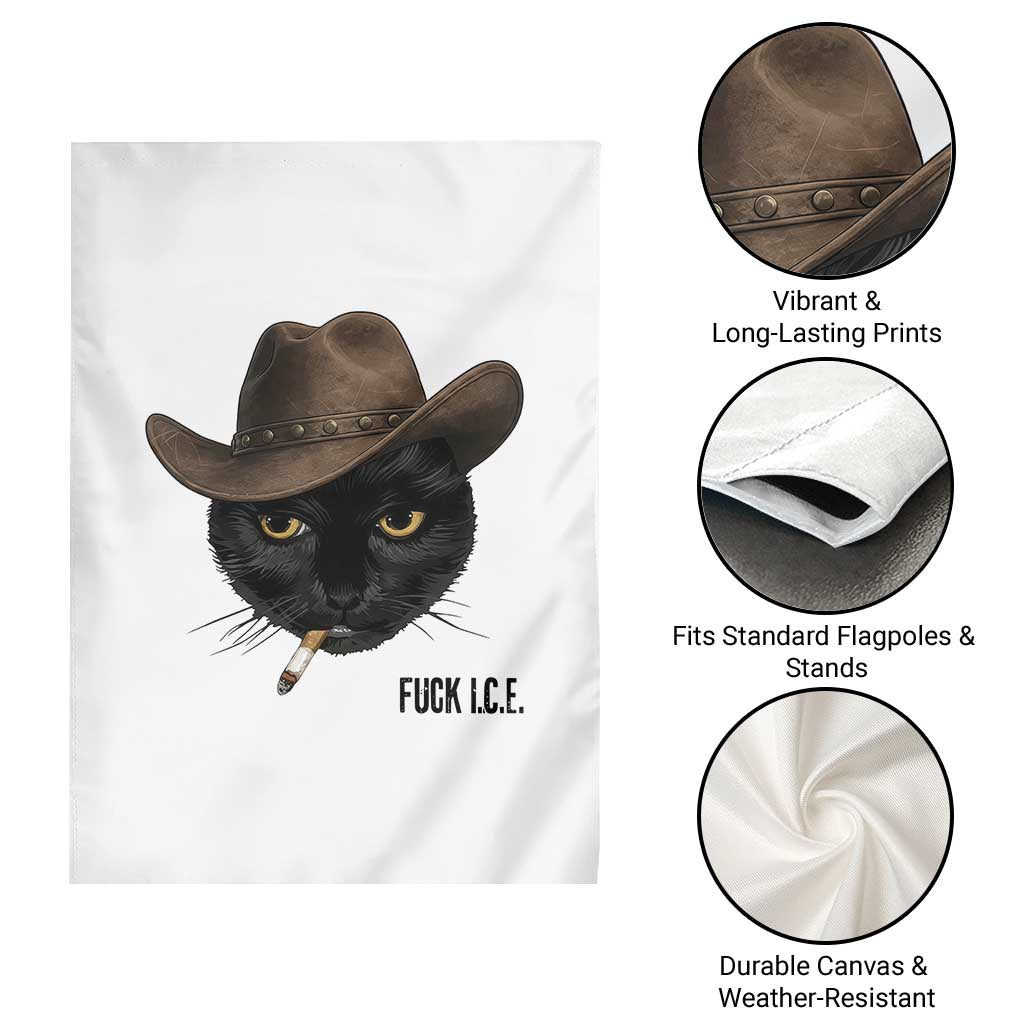 Funny Cowboy Cat Smoking Anti ICE Protest Meme Garden Flag