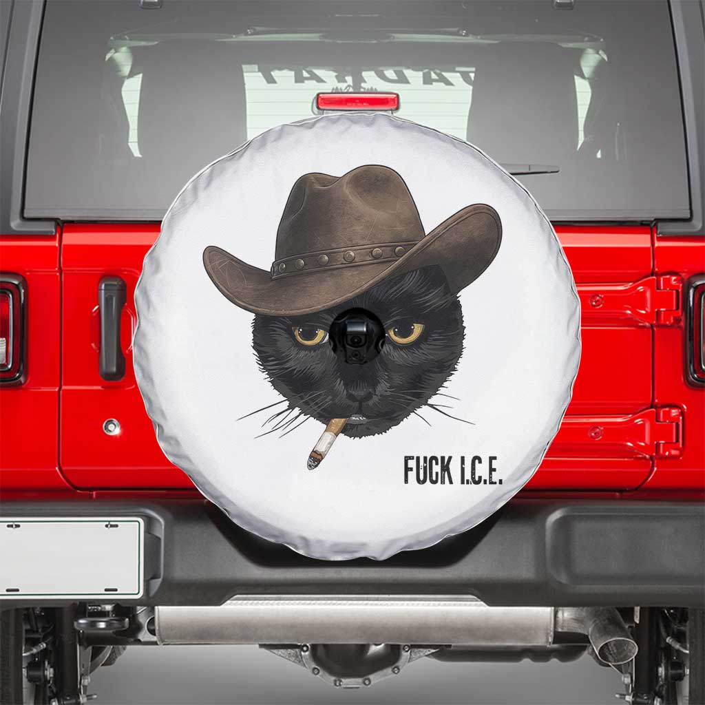 Funny Cowboy Cat Smoking Anti ICE Protest Meme Spare Tire Cover