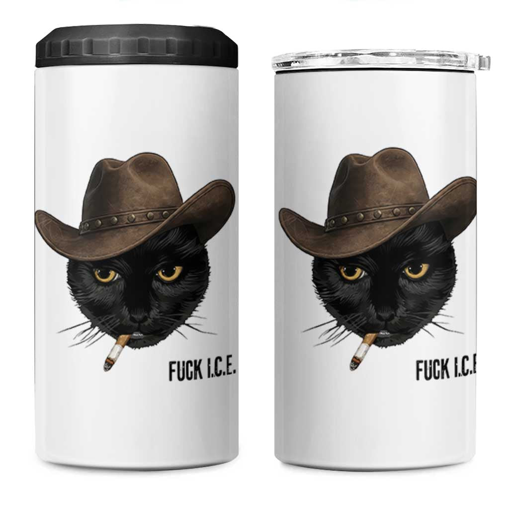 Funny Cowboy Cat Smoking Anti ICE Protest Meme 4 in 1 Can Cooler Tumbler