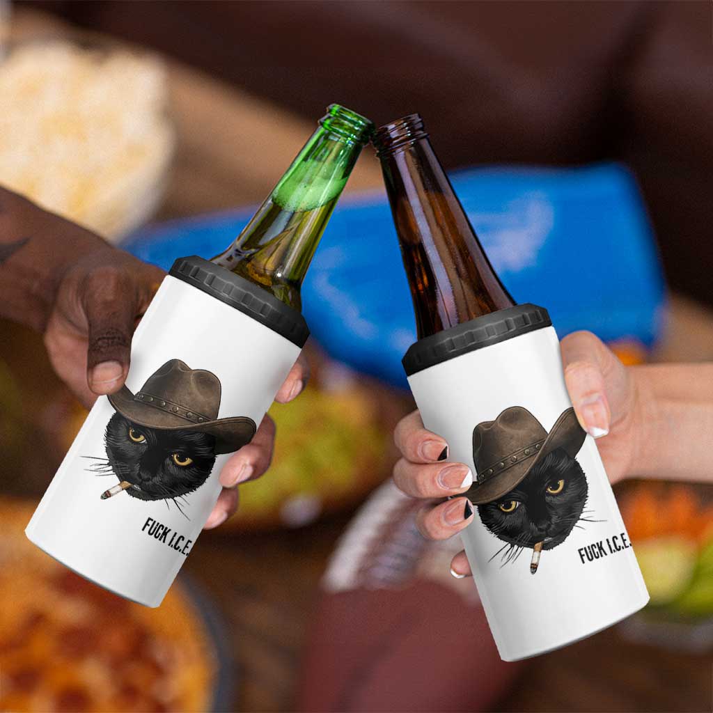 Funny Cowboy Cat Smoking Anti ICE Protest Meme 4 in 1 Can Cooler Tumbler