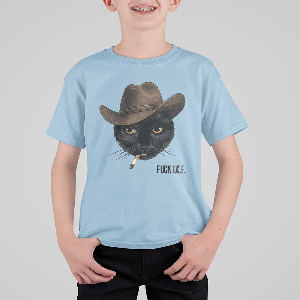 Funny Cowboy Cat Smoking Anti ICE Protest Meme T Shirt For Kid