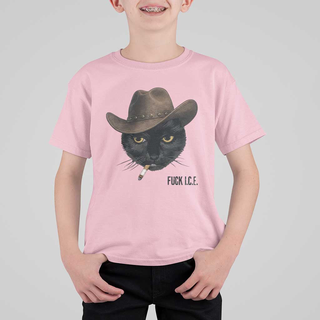 Funny Cowboy Cat Smoking Anti ICE Protest Meme T Shirt For Kid