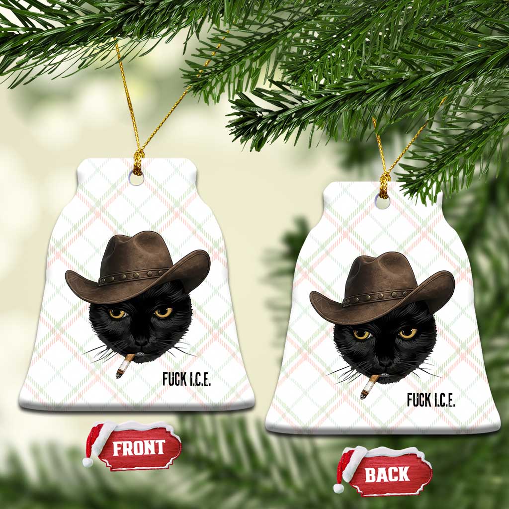 Funny Cowboy Cat Smoking Anti ICE Protest Meme Ceramic Ornament