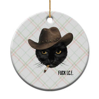 Funny Cowboy Cat Smoking Anti ICE Protest Meme Ceramic Ornament
