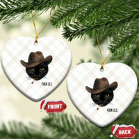 Funny Cowboy Cat Smoking Anti ICE Protest Meme Ceramic Ornament