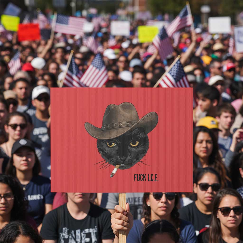 Funny Cowboy Cat Smoking Anti ICE Protest Meme Protest Sign