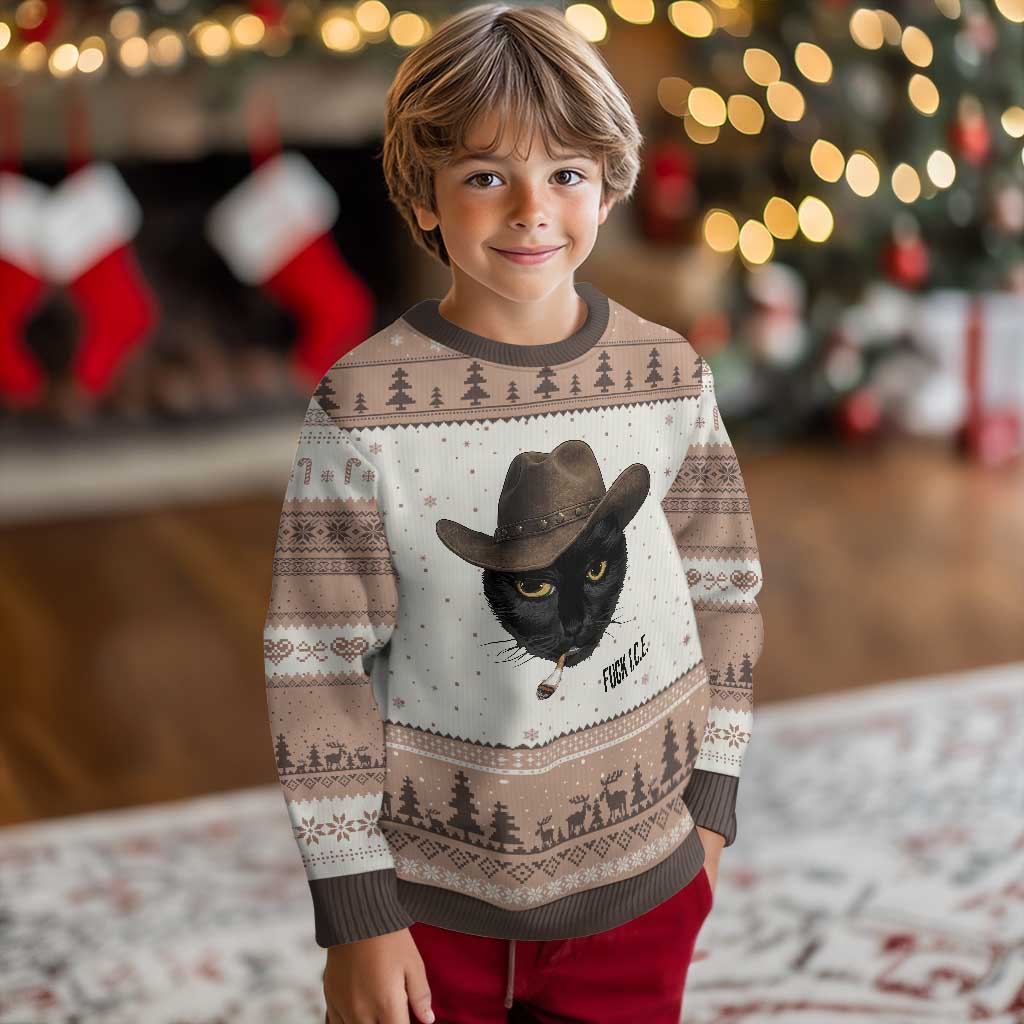 Funny Cowboy Cat Smoking Anti ICE Protest Meme Ugly Christmas Sweater