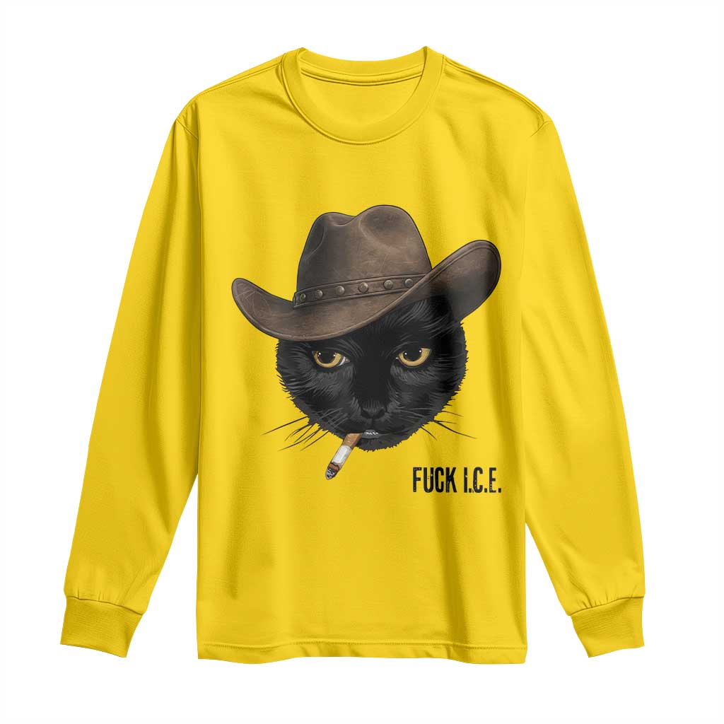 Funny Cowboy Cat Smoking Anti ICE Protest Meme Long Sleeve Shirt