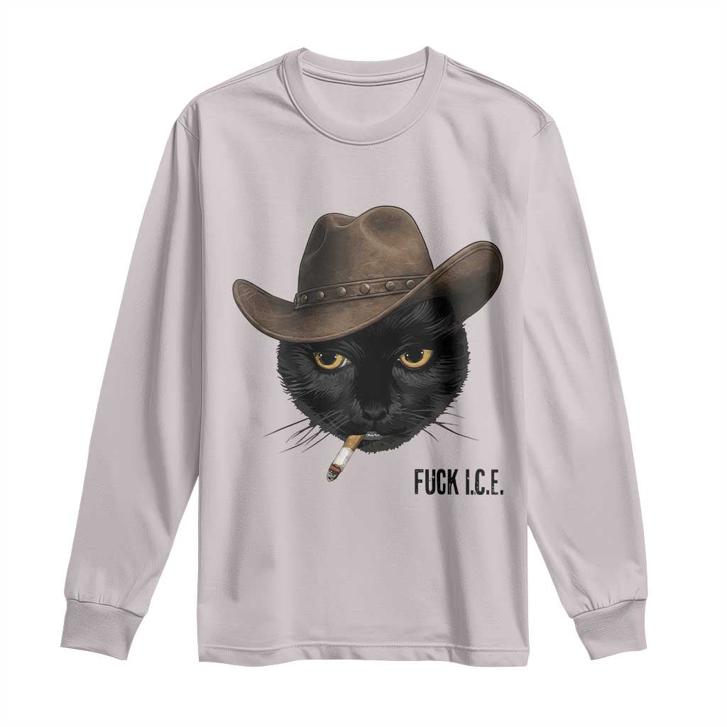 Funny Cowboy Cat Smoking Anti ICE Protest Meme Long Sleeve Shirt