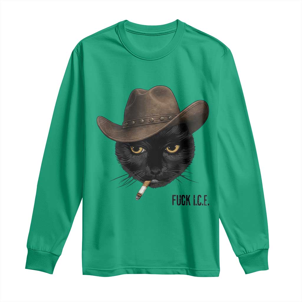 Funny Cowboy Cat Smoking Anti ICE Protest Meme Long Sleeve Shirt
