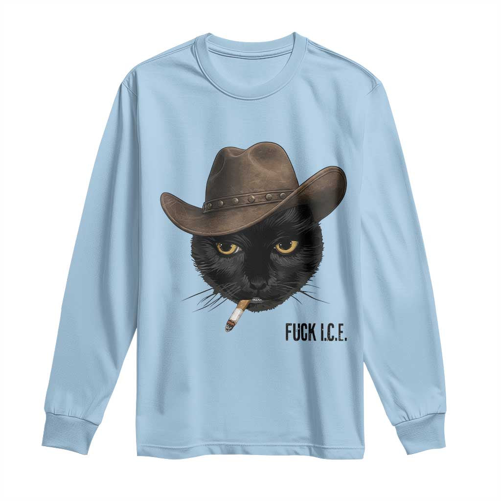 Funny Cowboy Cat Smoking Anti ICE Protest Meme Long Sleeve Shirt