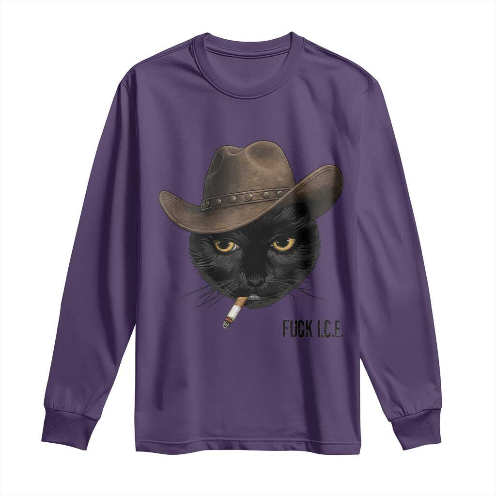 Funny Cowboy Cat Smoking Anti ICE Protest Meme Long Sleeve Shirt
