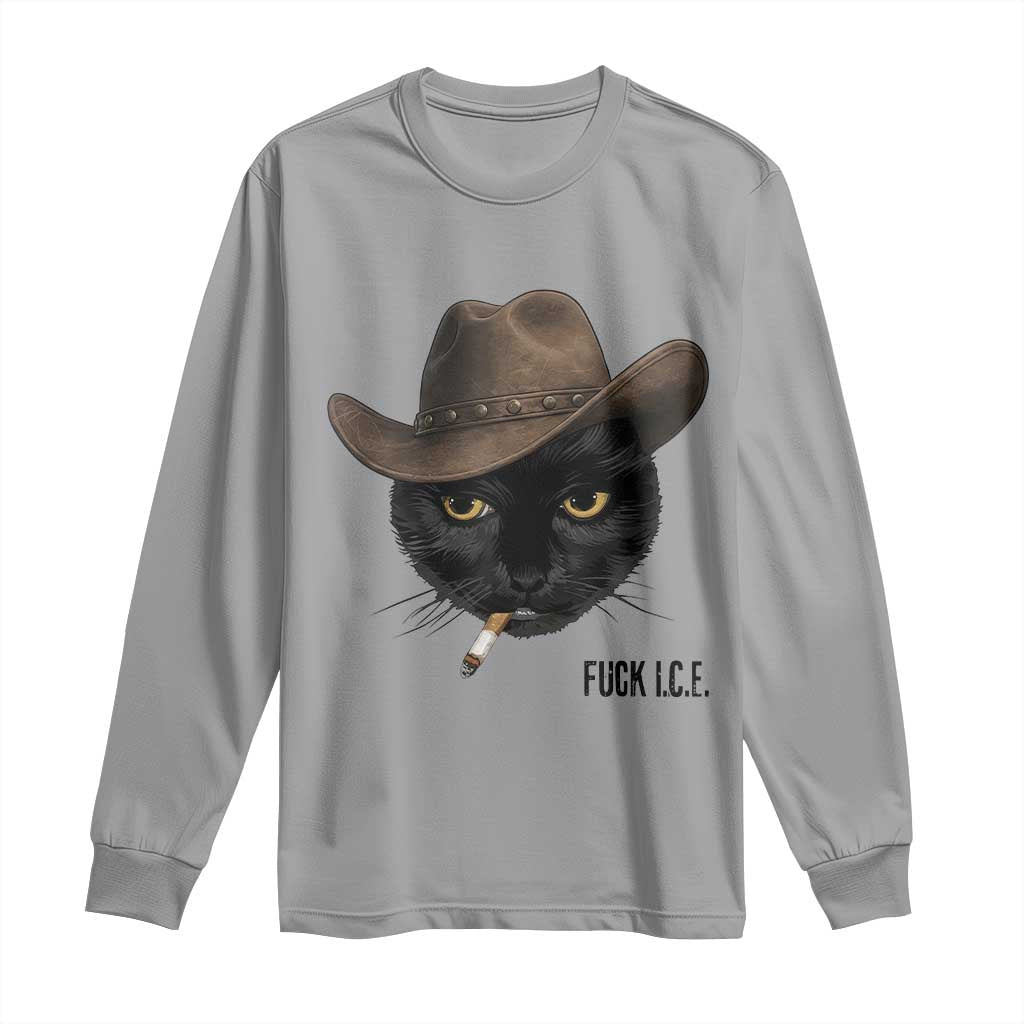 Funny Cowboy Cat Smoking Anti ICE Protest Meme Long Sleeve Shirt