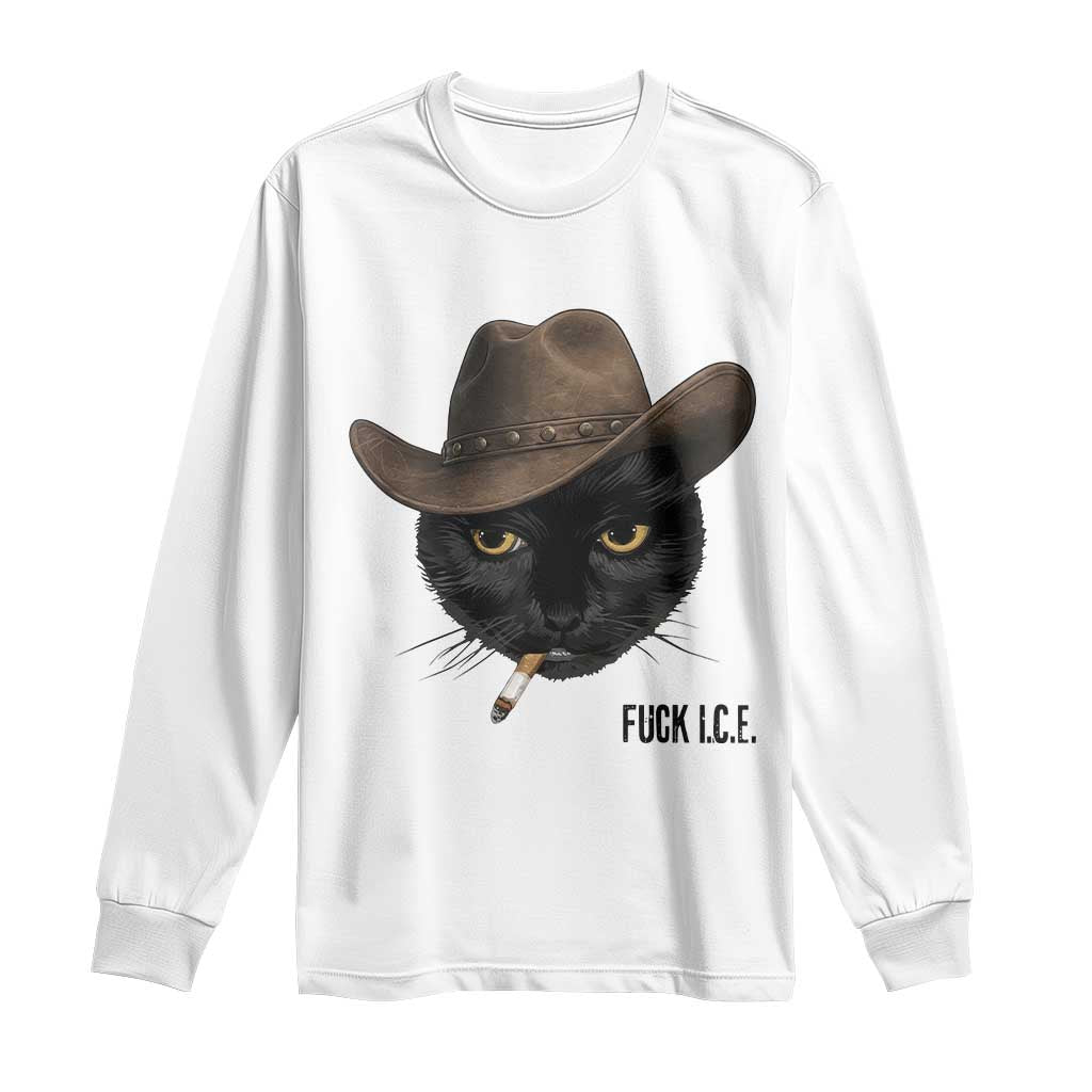Funny Cowboy Cat Smoking Anti ICE Protest Meme Long Sleeve Shirt