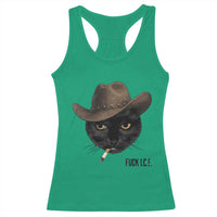 Funny Cowboy Cat Smoking Anti ICE Protest Meme Racerback Tank Top