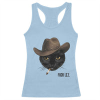 Funny Cowboy Cat Smoking Anti ICE Protest Meme Racerback Tank Top