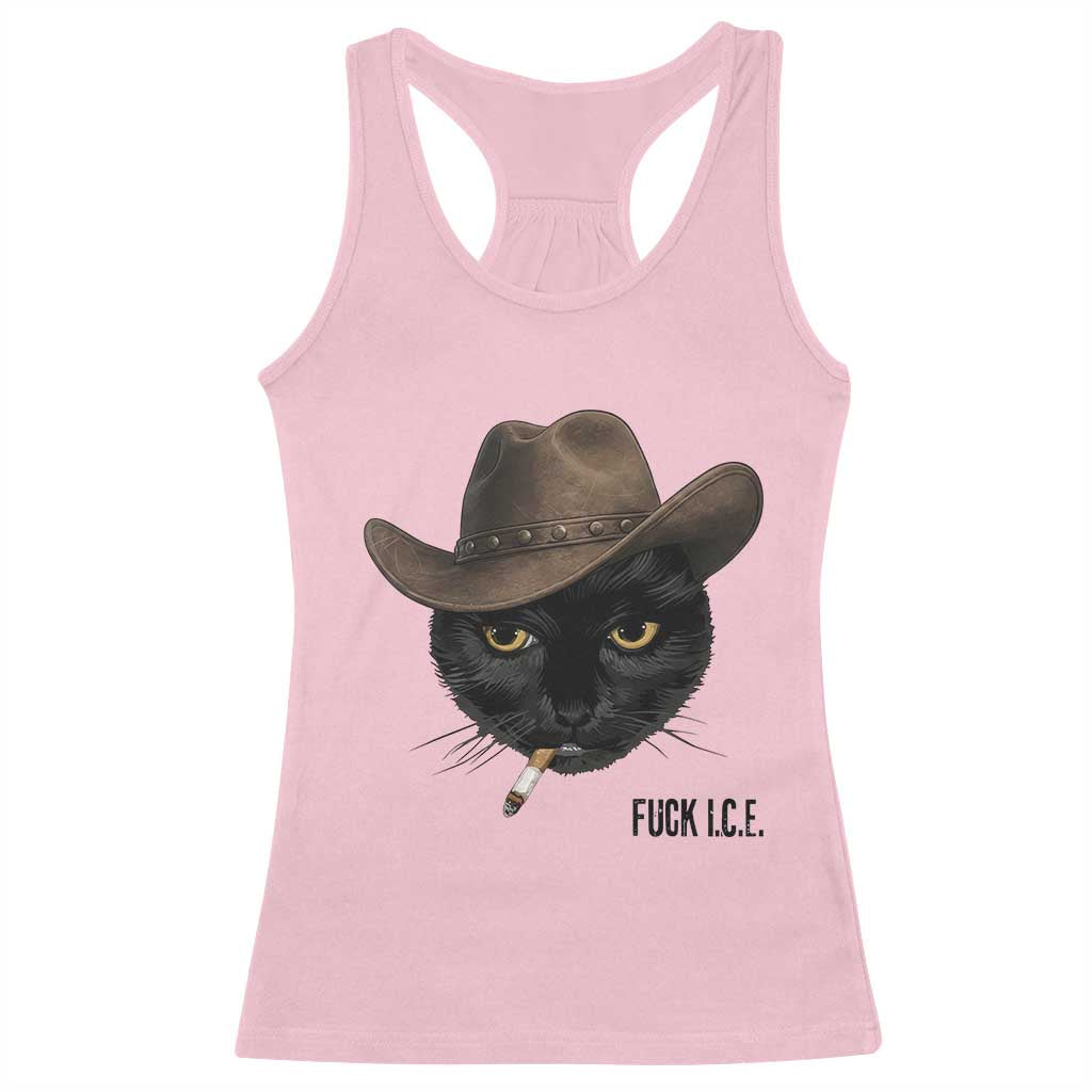 Funny Cowboy Cat Smoking Anti ICE Protest Meme Racerback Tank Top