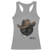 Funny Cowboy Cat Smoking Anti ICE Protest Meme Racerback Tank Top