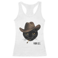 Funny Cowboy Cat Smoking Anti ICE Protest Meme Racerback Tank Top